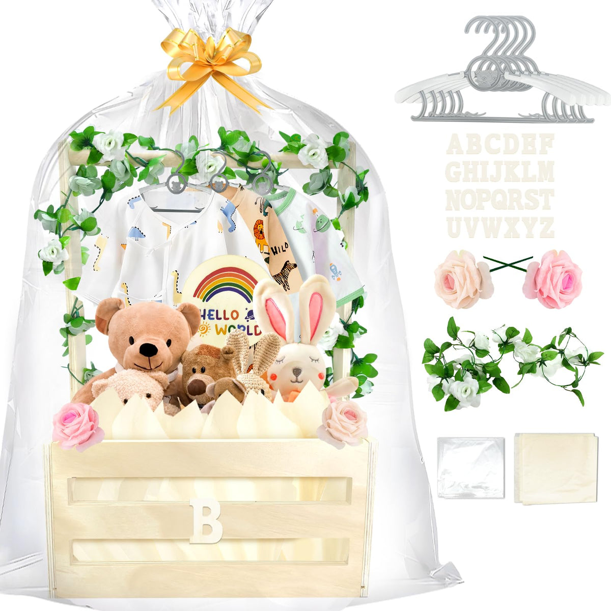 Amgkonp wooden baby shower crate close-up showing sturdy craftsmanship for organized gifts