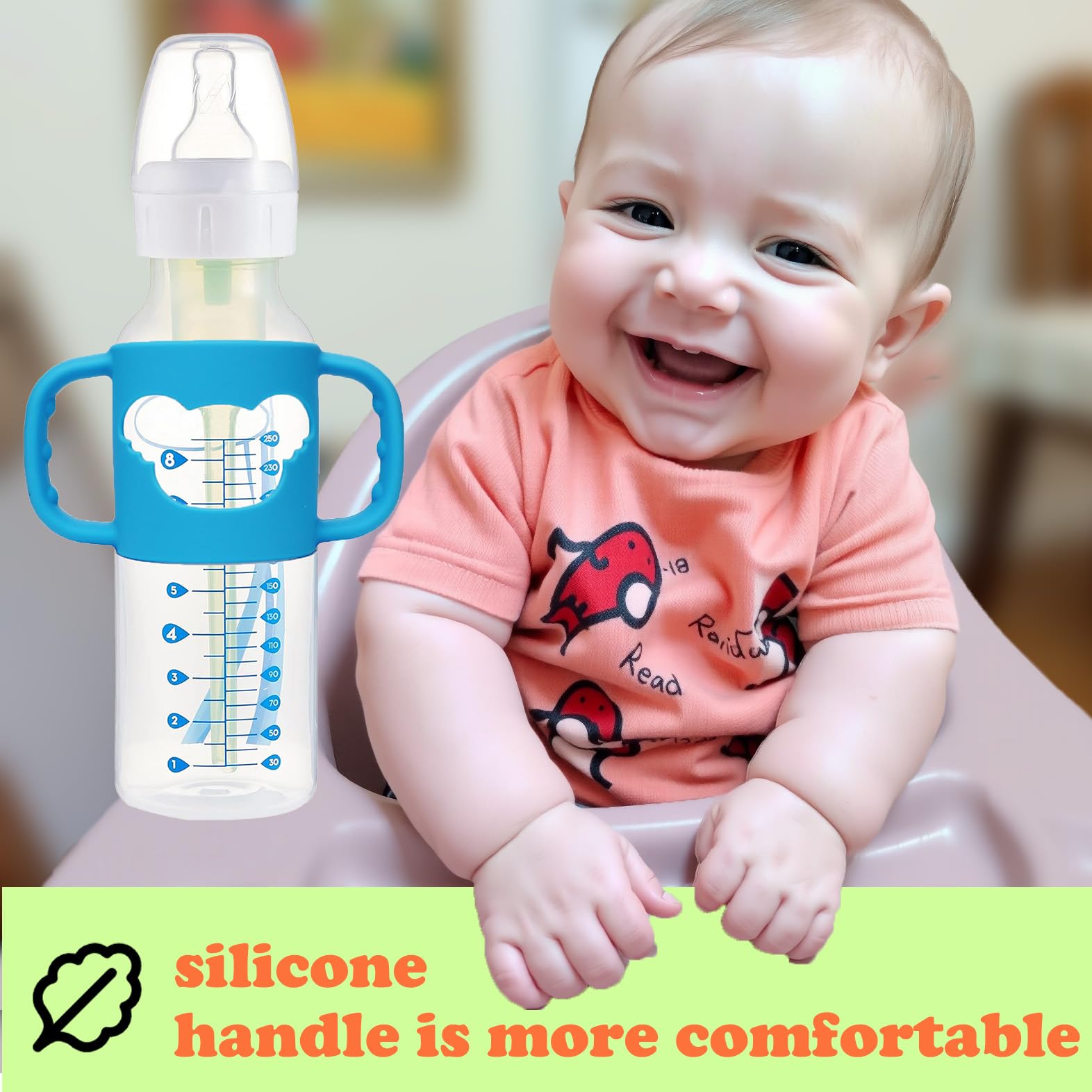 Ami.Todfo koala bottle handle closeup shows soft silicone grip for tiny hands.