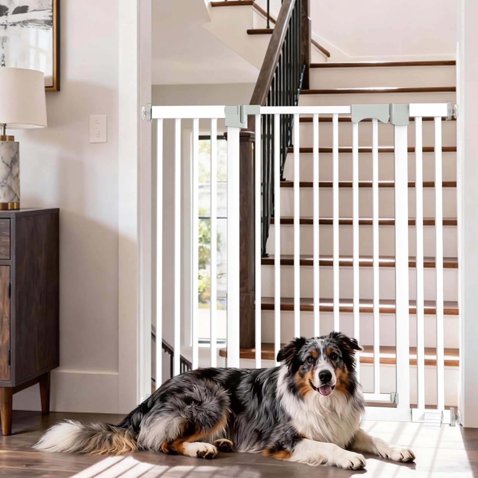 Amibud 41in extra tall gate shown closed deterring tall pets and toddlers