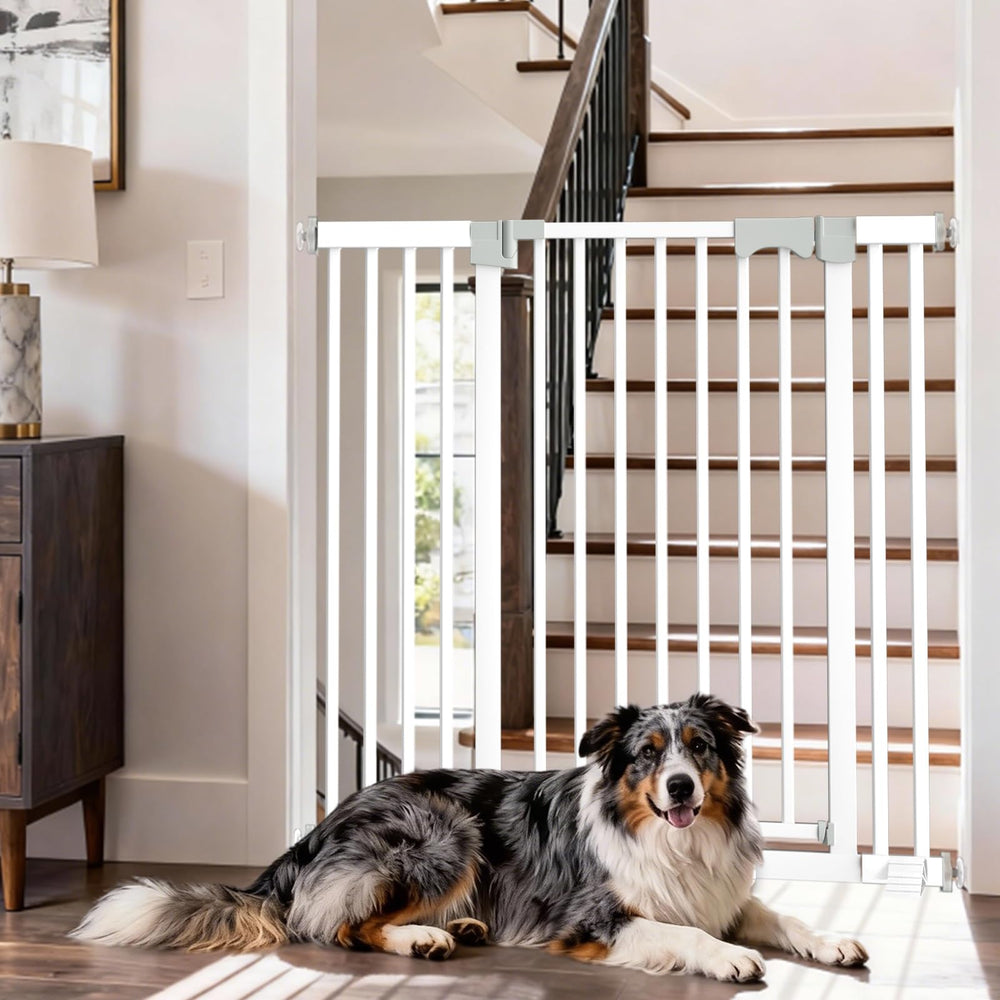 Amibud 41in extra tall gate shown closed deterring tall pets and toddlers