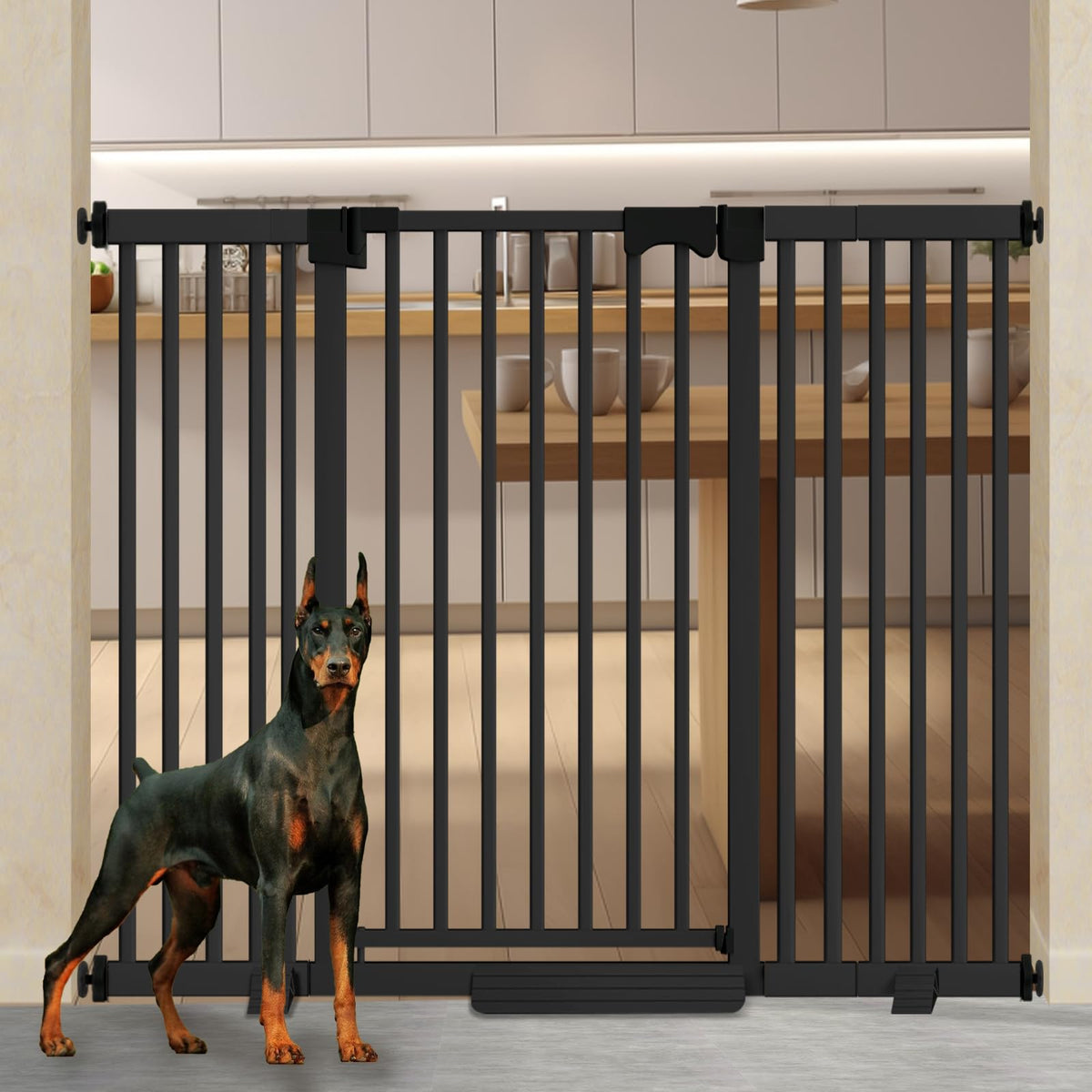Amibud 41in extra tall gate overview in doorway provides a tall safety boundary.