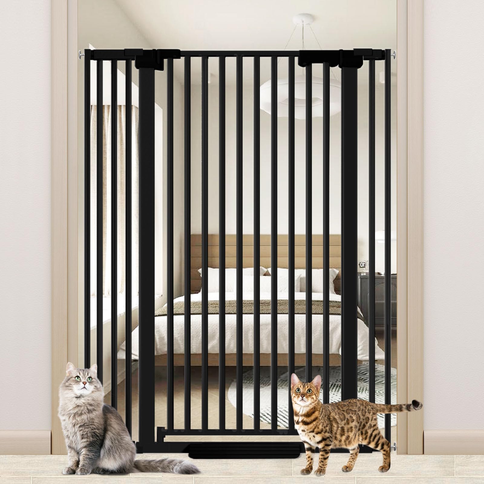Amibud 51-inch cat gate closed view tall barrier for doorways