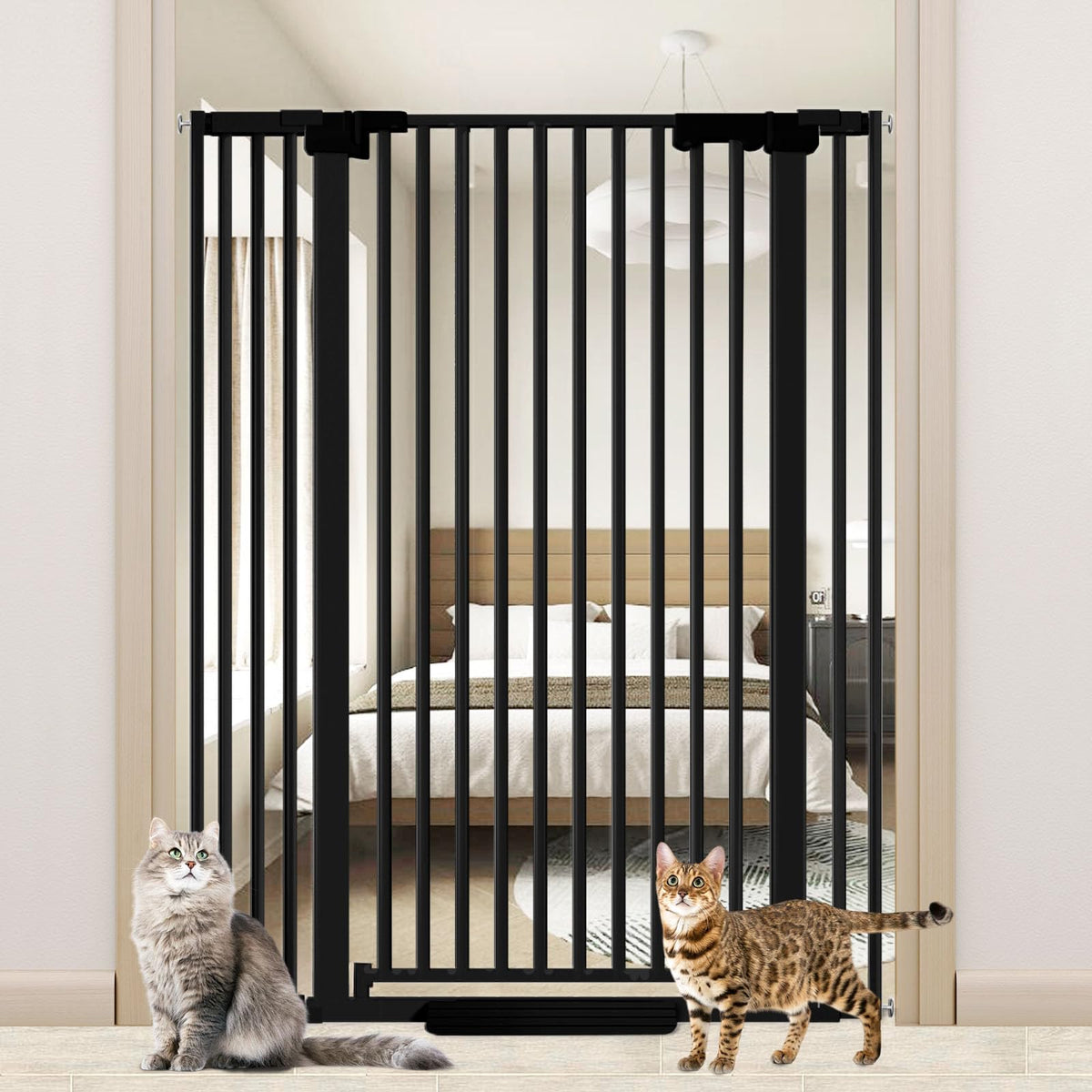 Amibud 51-inch cat gate closed view tall barrier for doorways