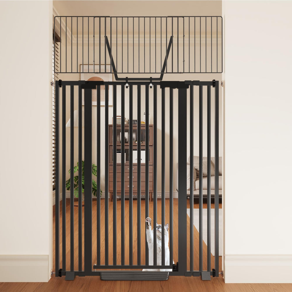 Amibud 67-inch cat gate height closeup shows extra-tall barrier for pet control.