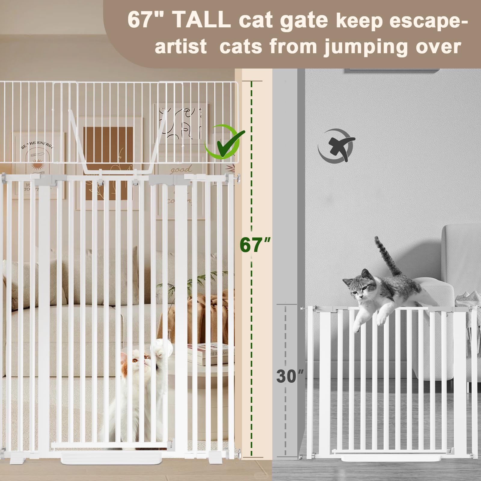 Amibud 67inch high cat gate open with easy access