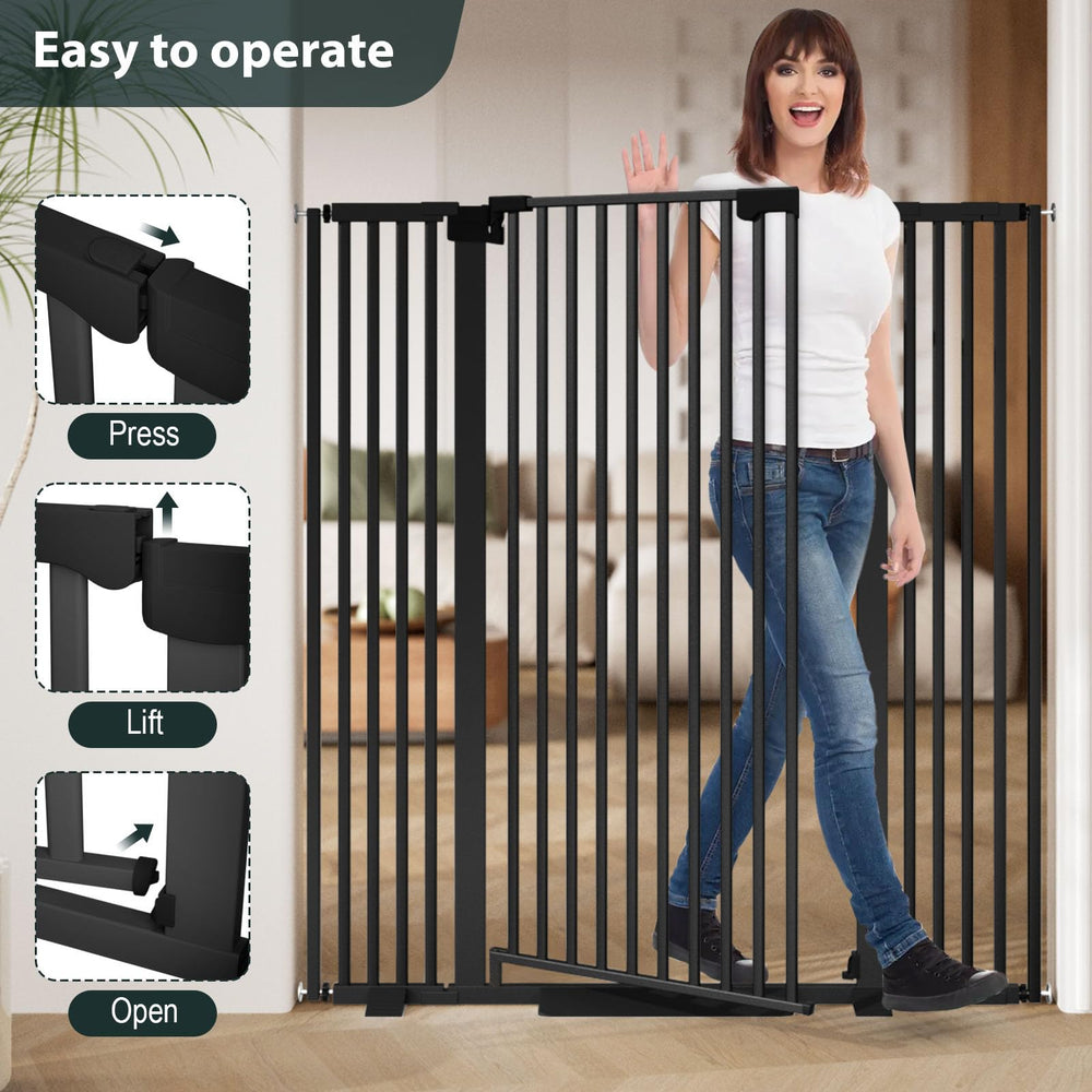 Amibud black finish gate in living room as versatile indoor barrier