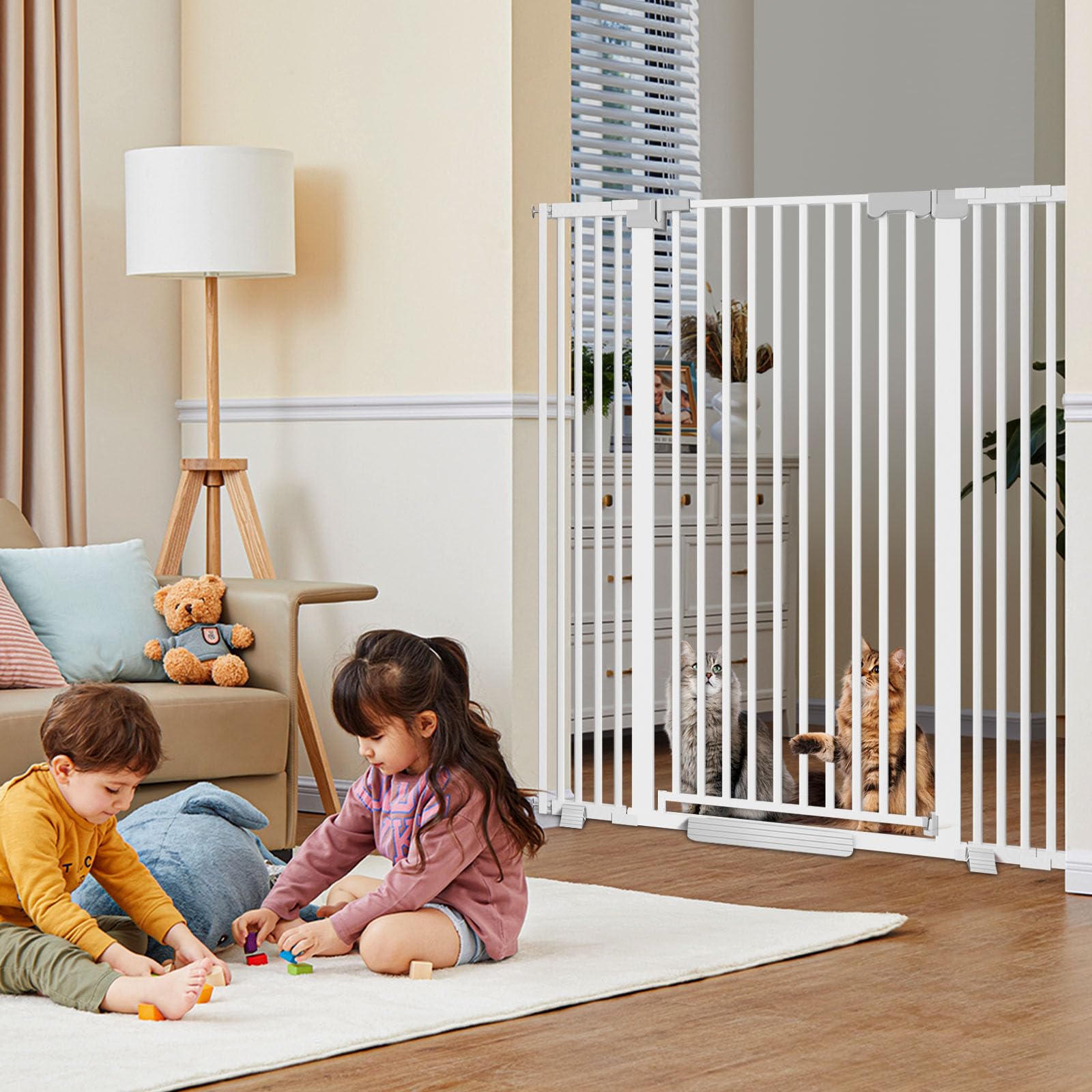Amibud white gate in a modern home interior for pet separation