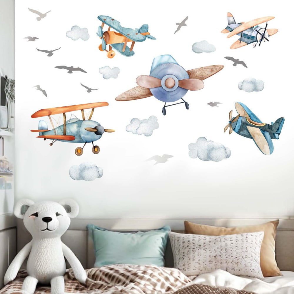 Amimagen airplane wall stickers showcase dynamic planes for engaging playroom decor.
