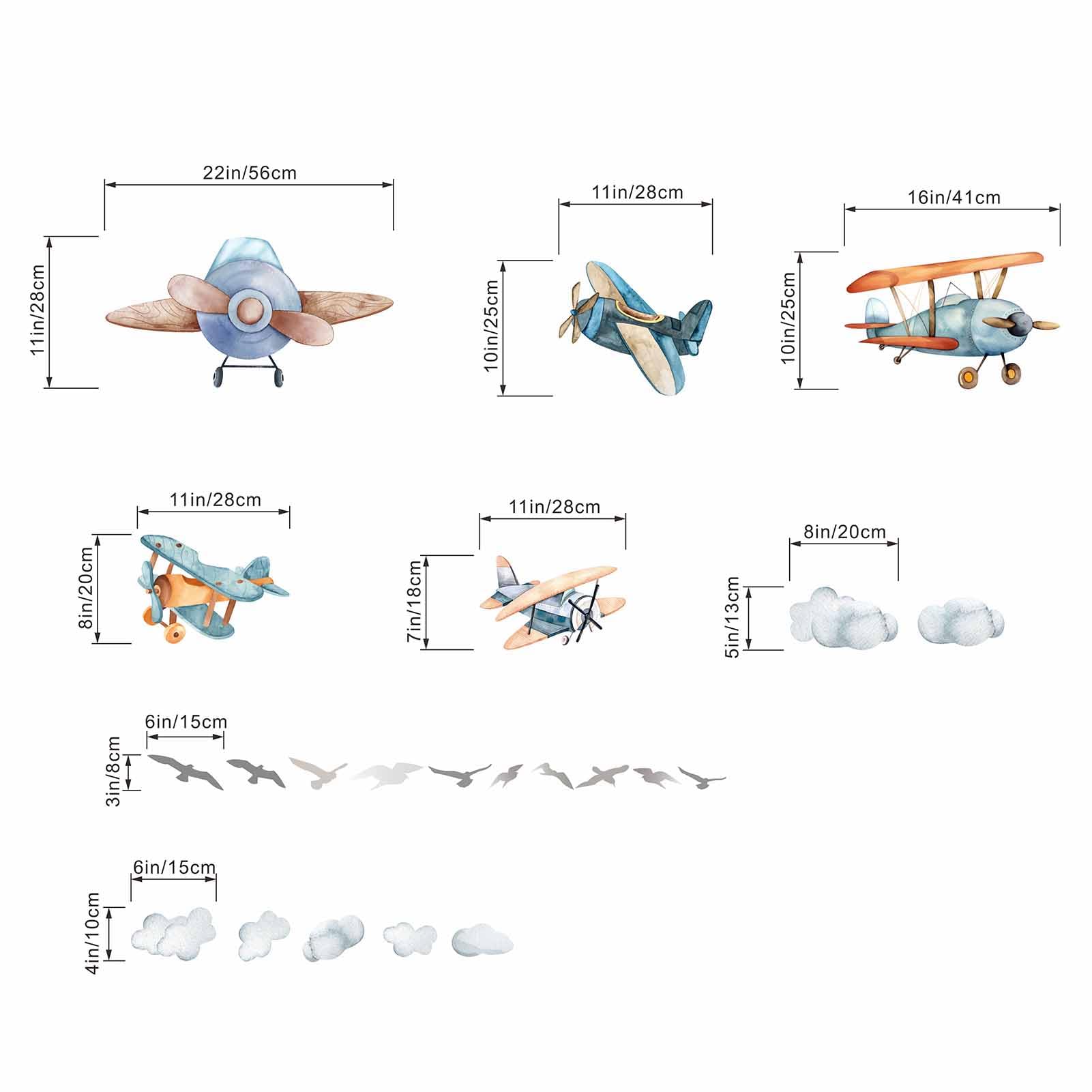 Amimagen airplane wall stickers offer colorful playroom wall art and learning cues.