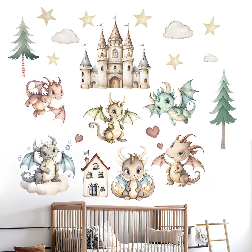 Amimagen baby dragon wall stickers for nursery; easy to apply without residue