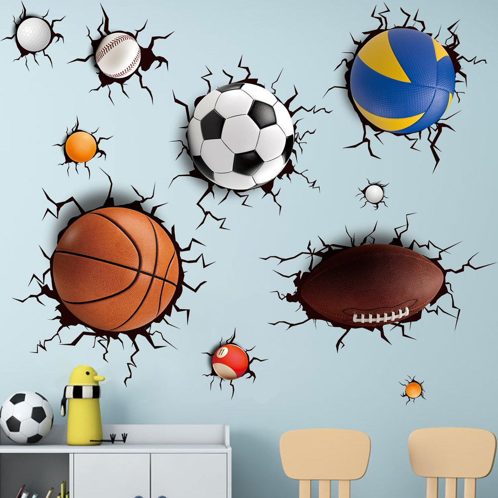 Amimagen basketball wall sticker setup adds bold color to kids' space for active play.