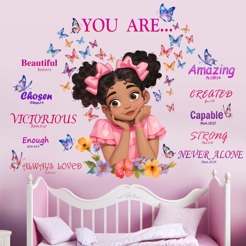 Amimagen black girls wall sticker butterfly with easy peel-and-stick for creative play.