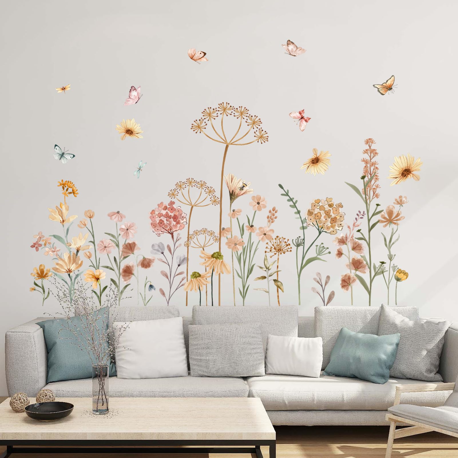 Amimagen boho-flower-wall-stickers assembly scene for easy peel-and-stick setup in a child's room.