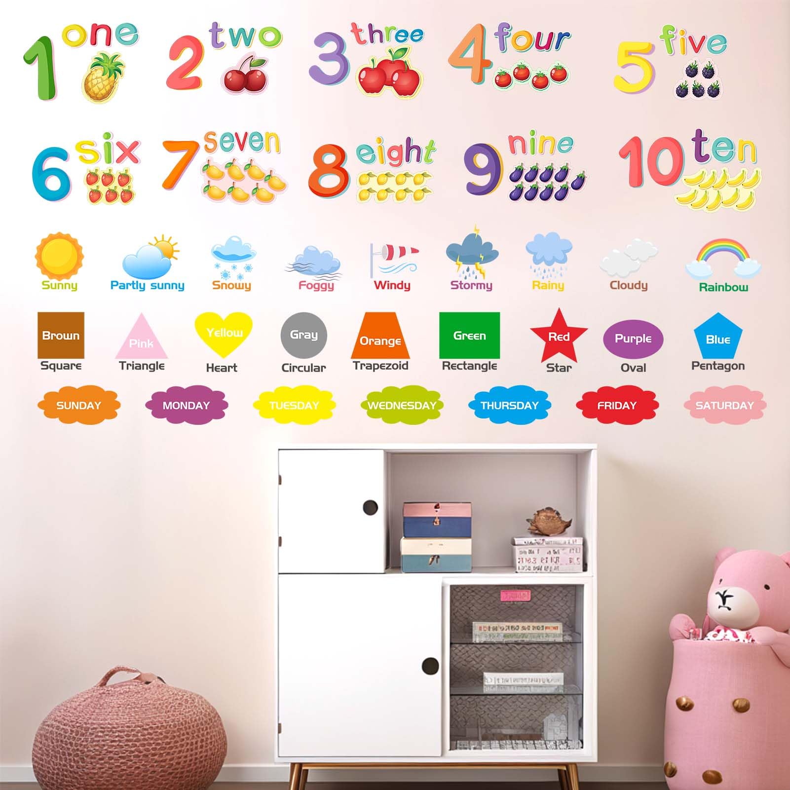 Amimagen colorful learning wall stickers for kids rooms and play areas