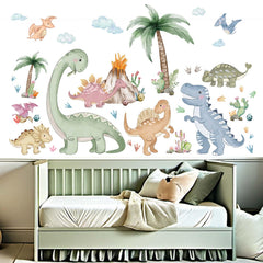Amimagen dinosaur wall stickers arranged in a boys' bedroom for playful decor.
