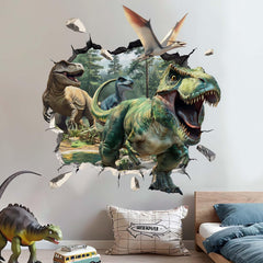 Amimagen dinosaur wall stickers tropical playroom scene enhances kid-friendly space.