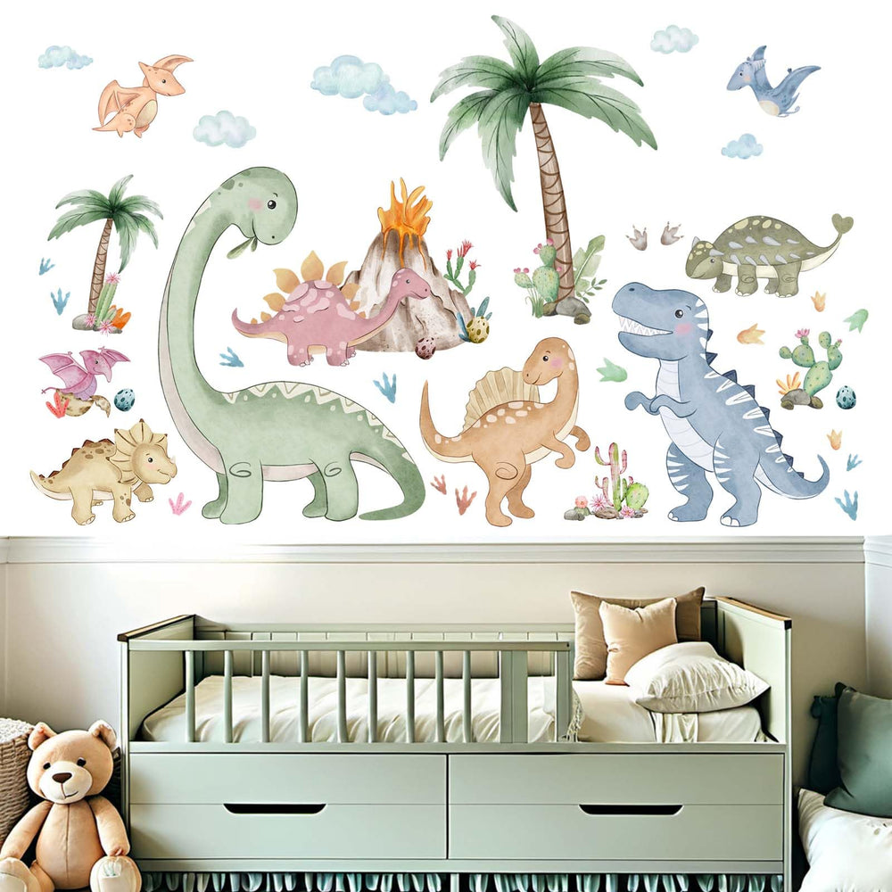 Amimagen dinosaur wall stickers two-piece set ready for easy peel-and-stick decorating.
