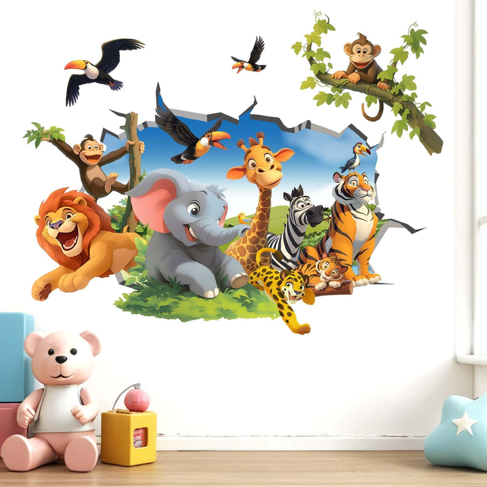 Amimagen elephant wall decal creates a friendly safari focal point in nursery.