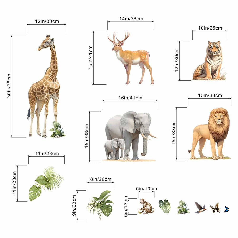 Amimagen giraffe tiger lion wall decals create vivid storytelling scenes.