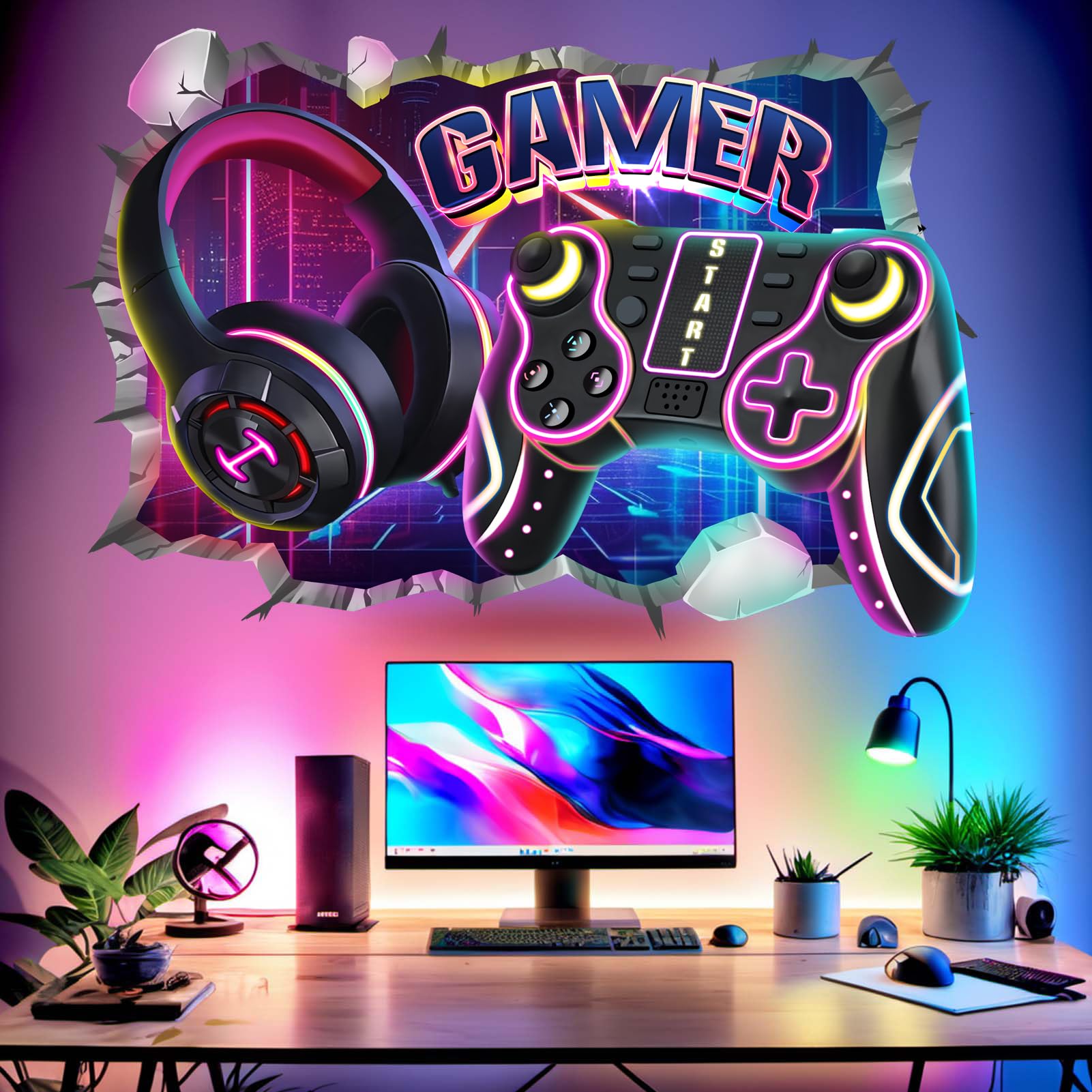 Amimagen gamer wall decal hero characters adds vibrant energy to kids' rooms and play areas.