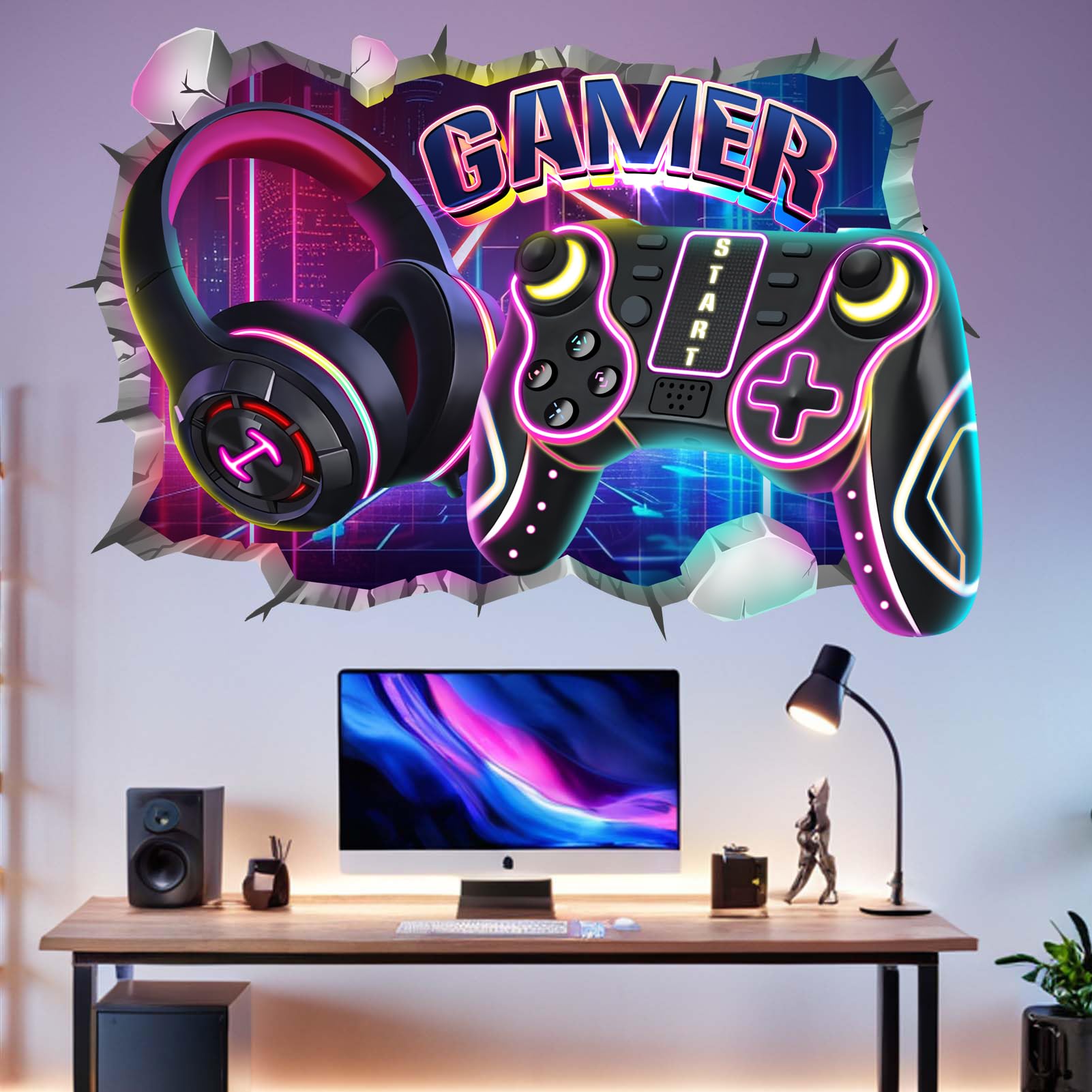 Amimagen gamer wall decal joystick arcade creates engaging focal point for gaming-themed spaces.