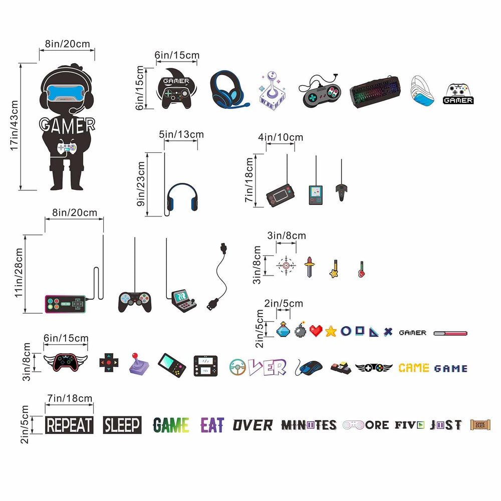 Amimagen Gamer boys bedroom decor sticker set enhances themed space