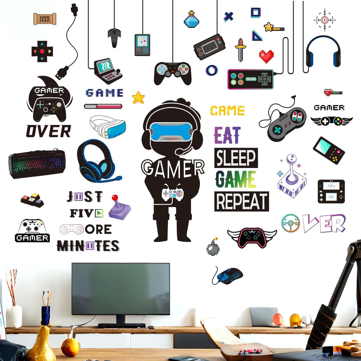 Amimagen Gamer wall sticker with controller icon boosts game-themed decor