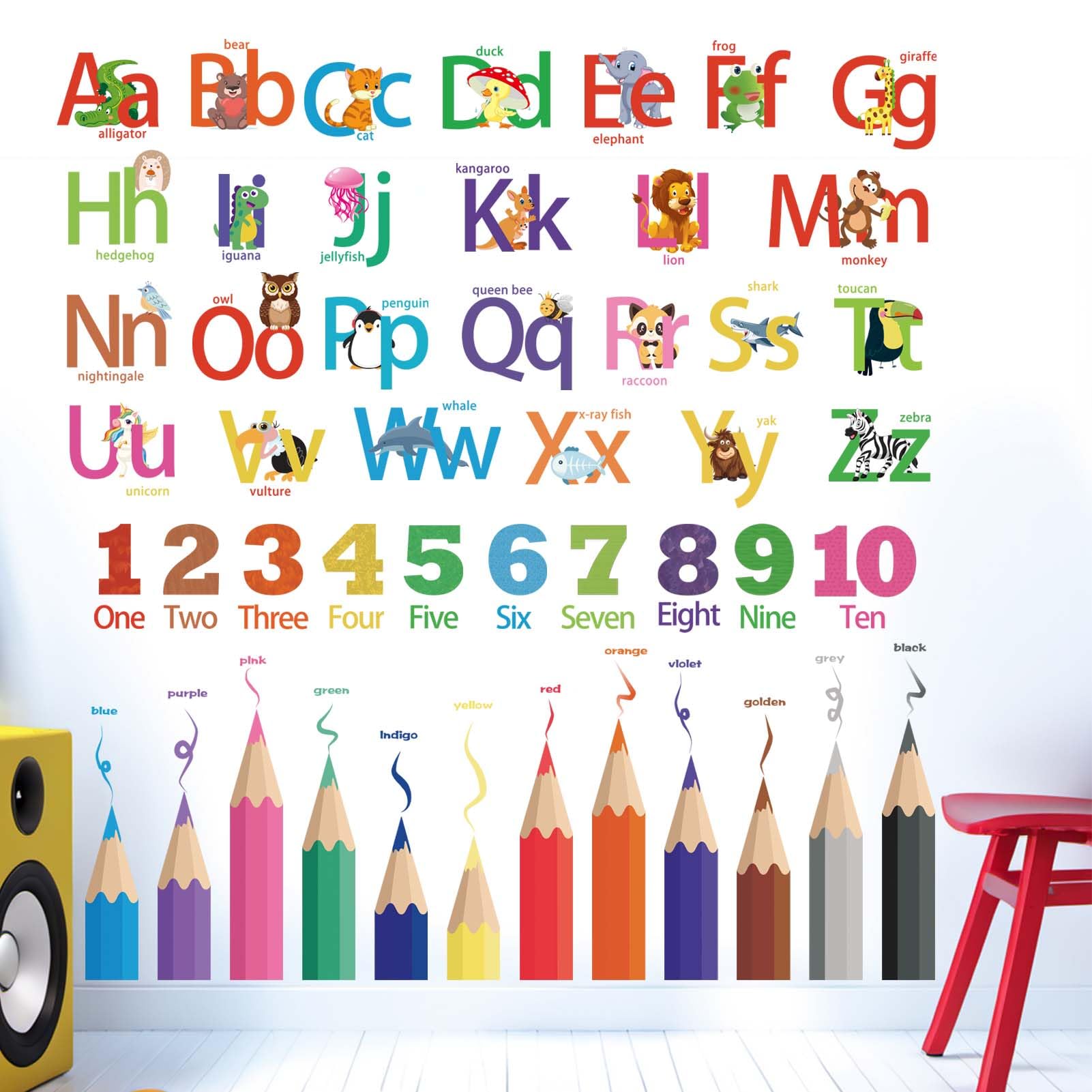 Amimagen alphabet wall stickers for baby room playroom with animal motifs inspiring imaginative play