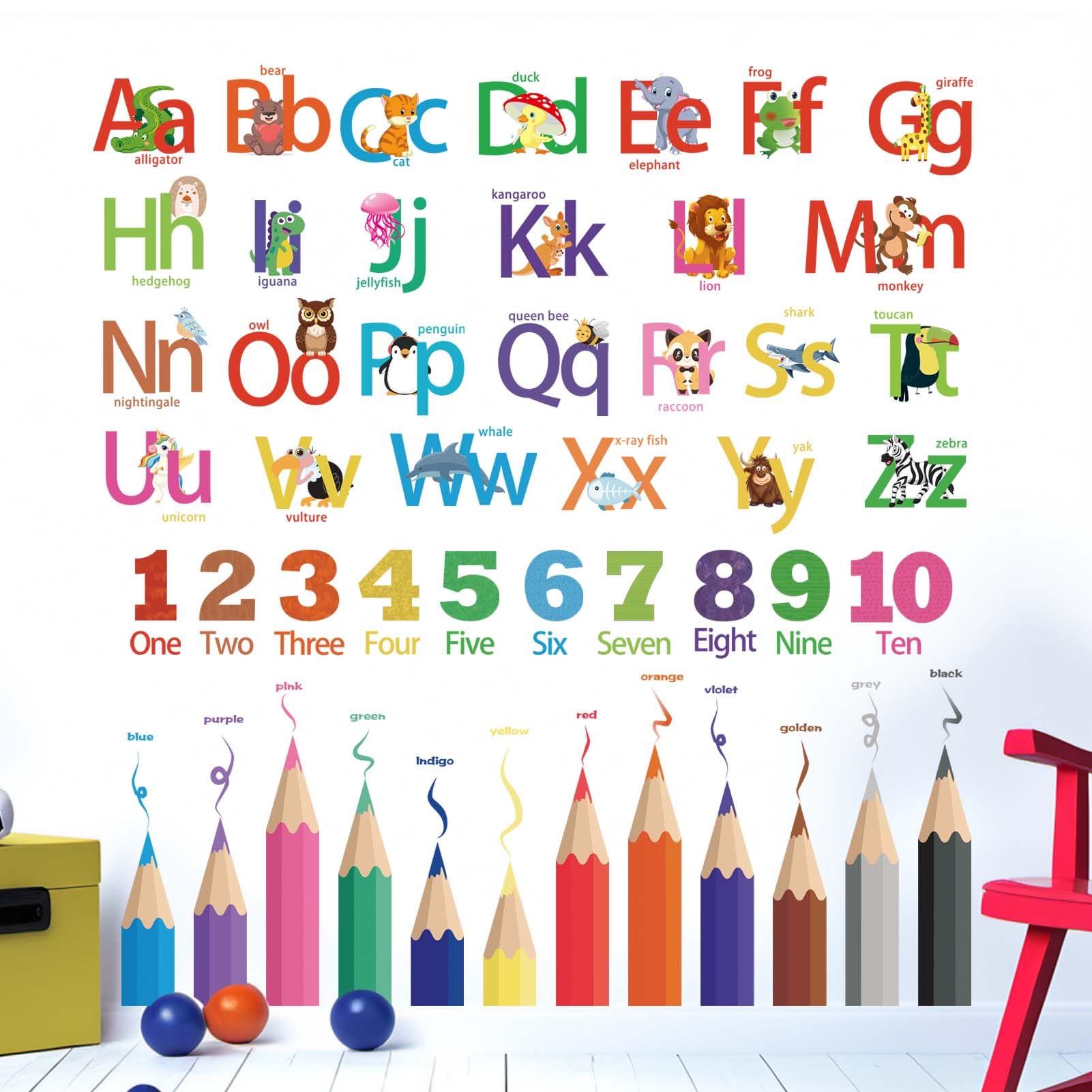 Amimagen kids alphabet wall stickers colorful letters closeup for vibrant learning spaces