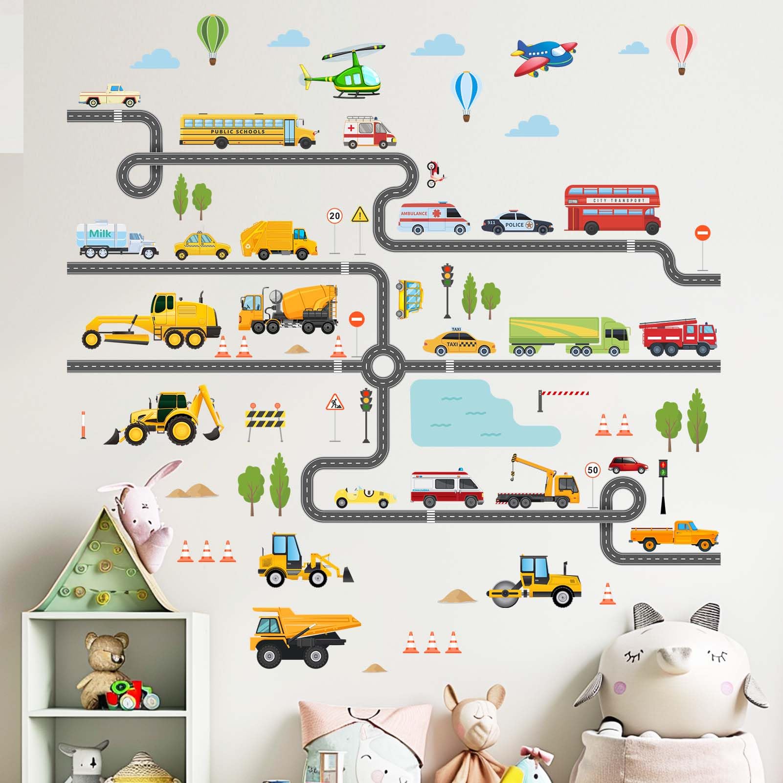 Amimagen large construction vehicles wall stickers excavator close up for vibrant classroom decor