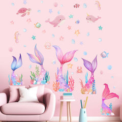 Amimagen Mermaid Tail Wall Stickers coral-scene brings calming blues and pinks for a soothing room.