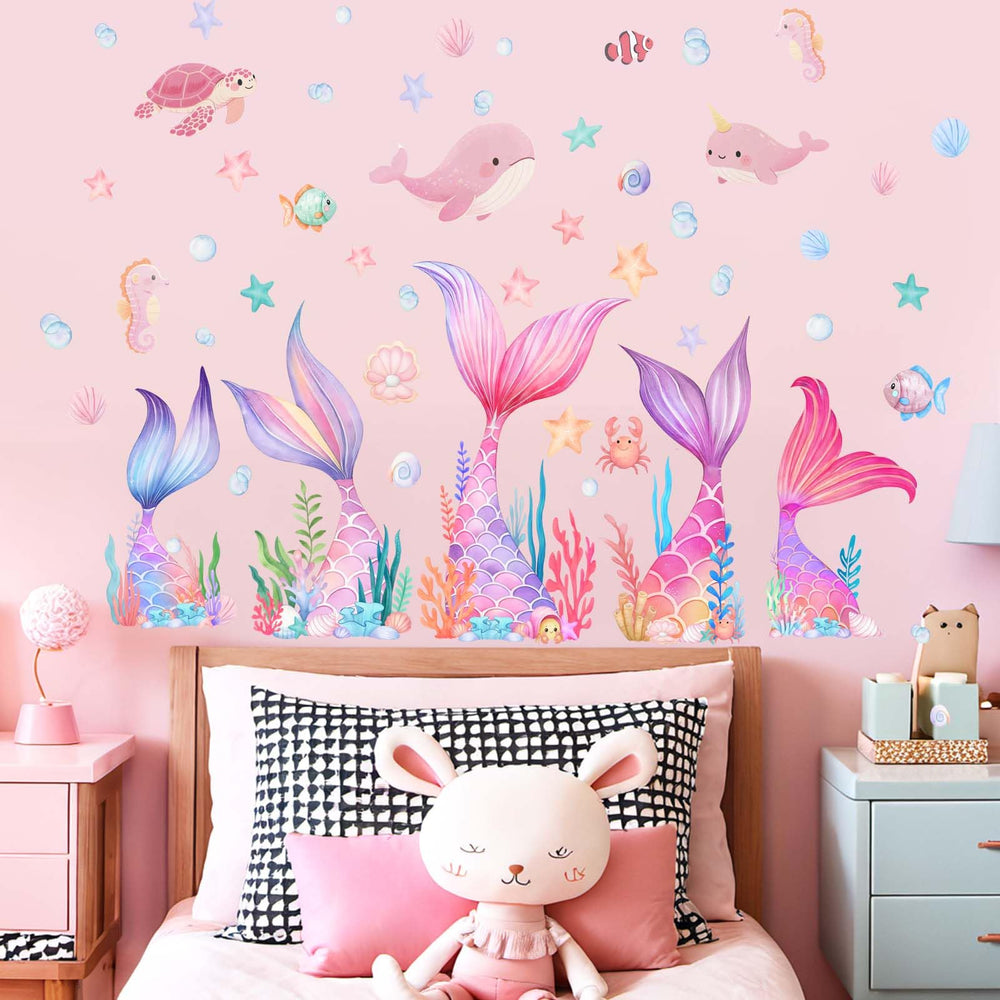 Amimagen Mermaid Tail Wall Stickers hero set brightens a nursery with playful underwater charm.