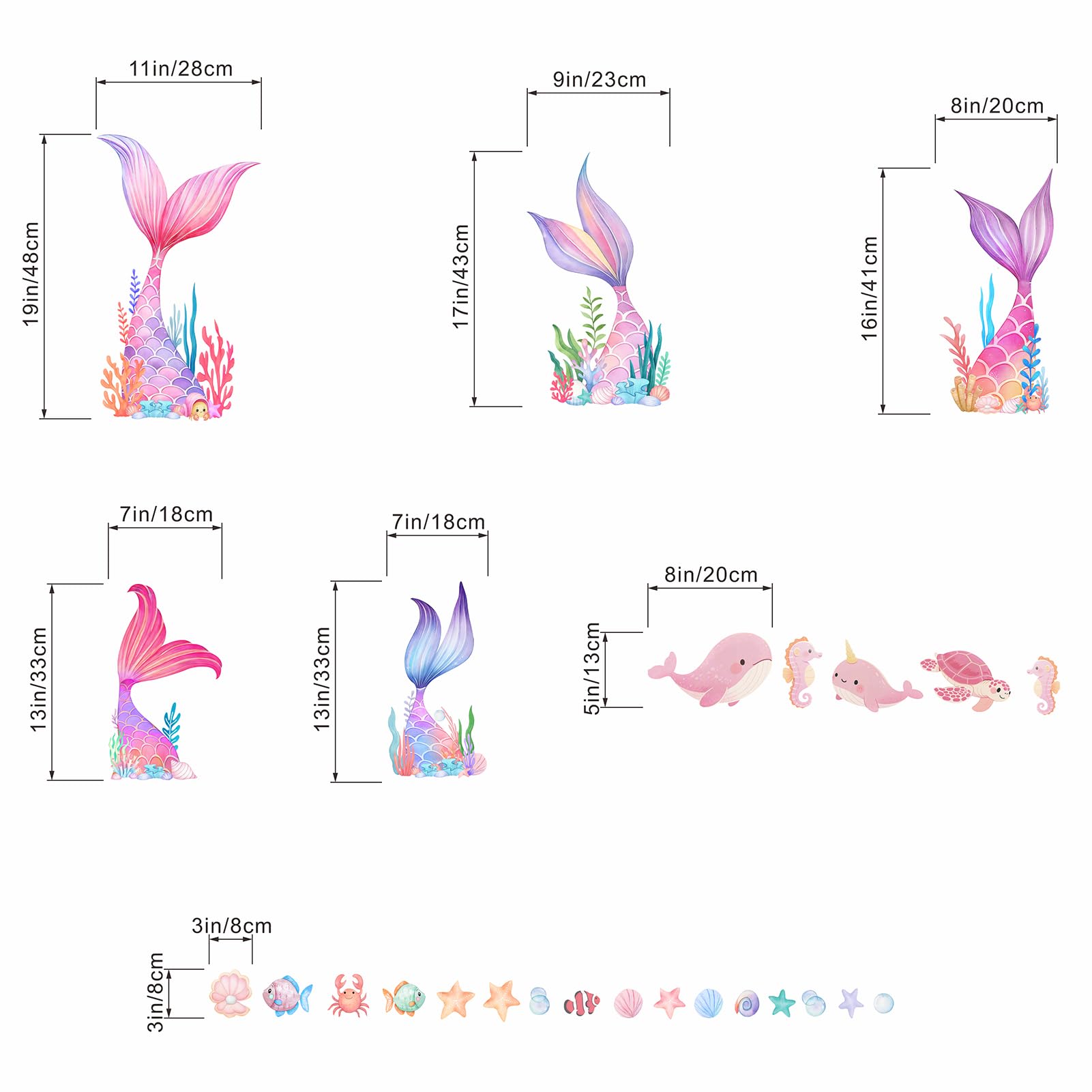 Amimagen Mermaid Tail Wall Stickers pastel-palette creates a cozy, dreamy bedroom ambiance.