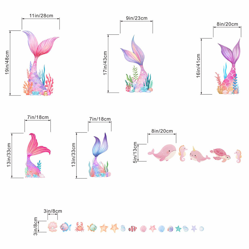 Amimagen Mermaid Tail Wall Stickers pastel-palette creates a cozy, dreamy bedroom ambiance.