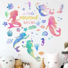 Amimagen mermaid wall decals pack adds a playful underwater theme to a nursery.