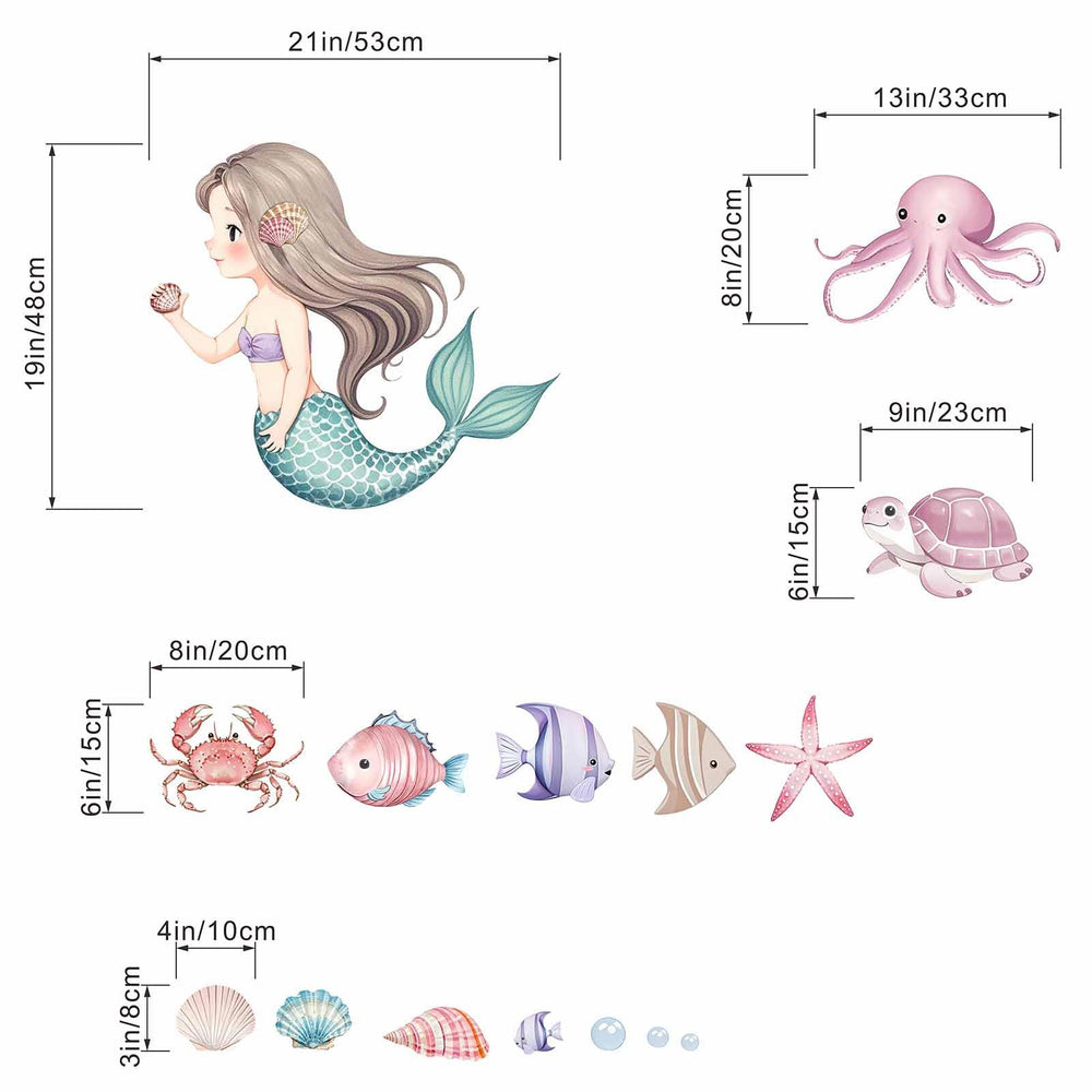 Amimagen mermaid wall stickers waterproof, residue-free for kid-friendly walls.