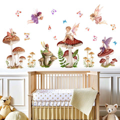 Amimagen mushroom fairy forest scene wall sticker for imaginative play in kids' rooms.