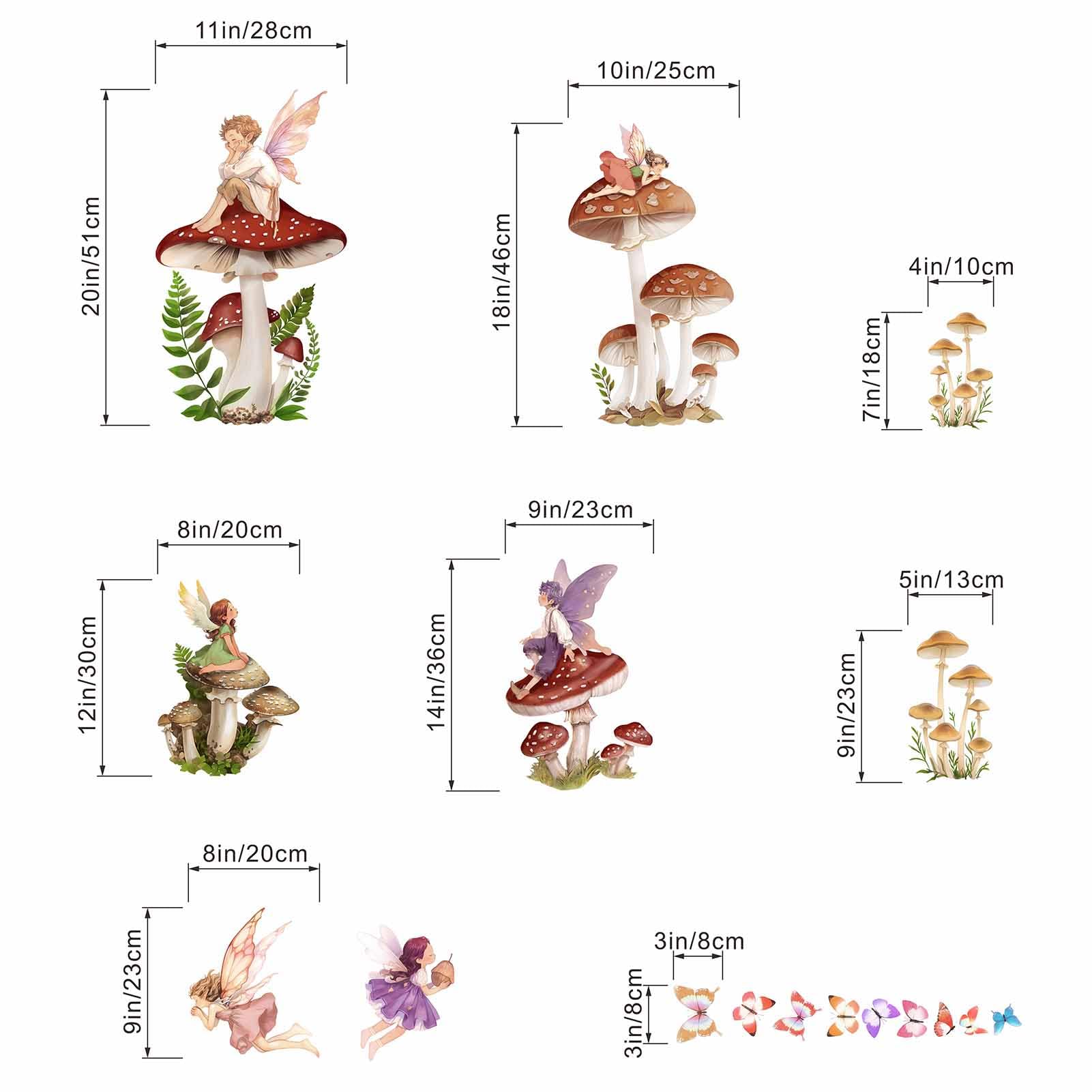 Amimagen mushroom fairy wall stickers ideal for kid spaces and classroom decor.