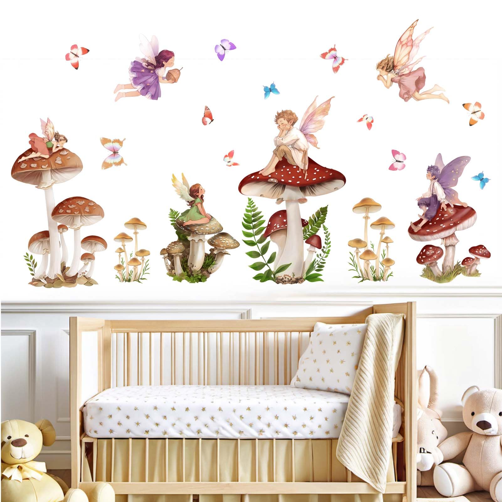 Amimagen mushroom fairy wall stickers decorate nurseries with magical forest vibes.