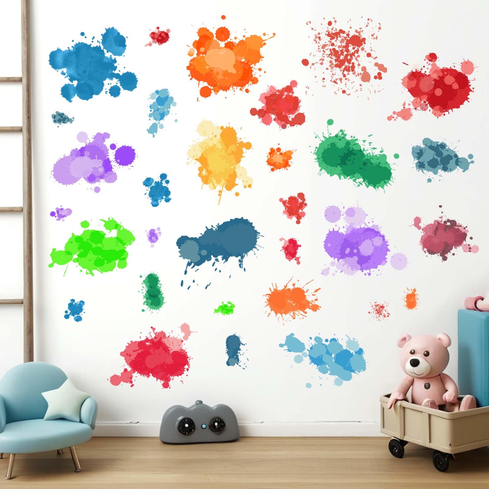 Amimagen wall sticker closeup shows paint splatter texture and vibrant color