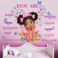 Amimagen peel-stick African American butterfly wall art brightens kids' rooms.