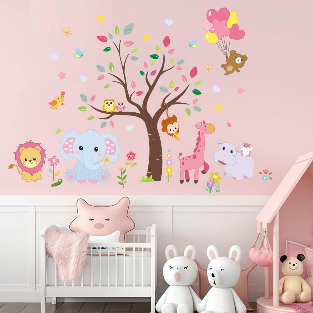 Amimagen Pink Animals elephant wall stickers brighten kids rooms with residue-free application