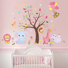 Amimagen Pink Animals wall stickers lion for playful nursery decor and quick room upgrade