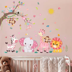 Amimagen Pink Forest giraffe wall decal creates cozy, imaginative play space