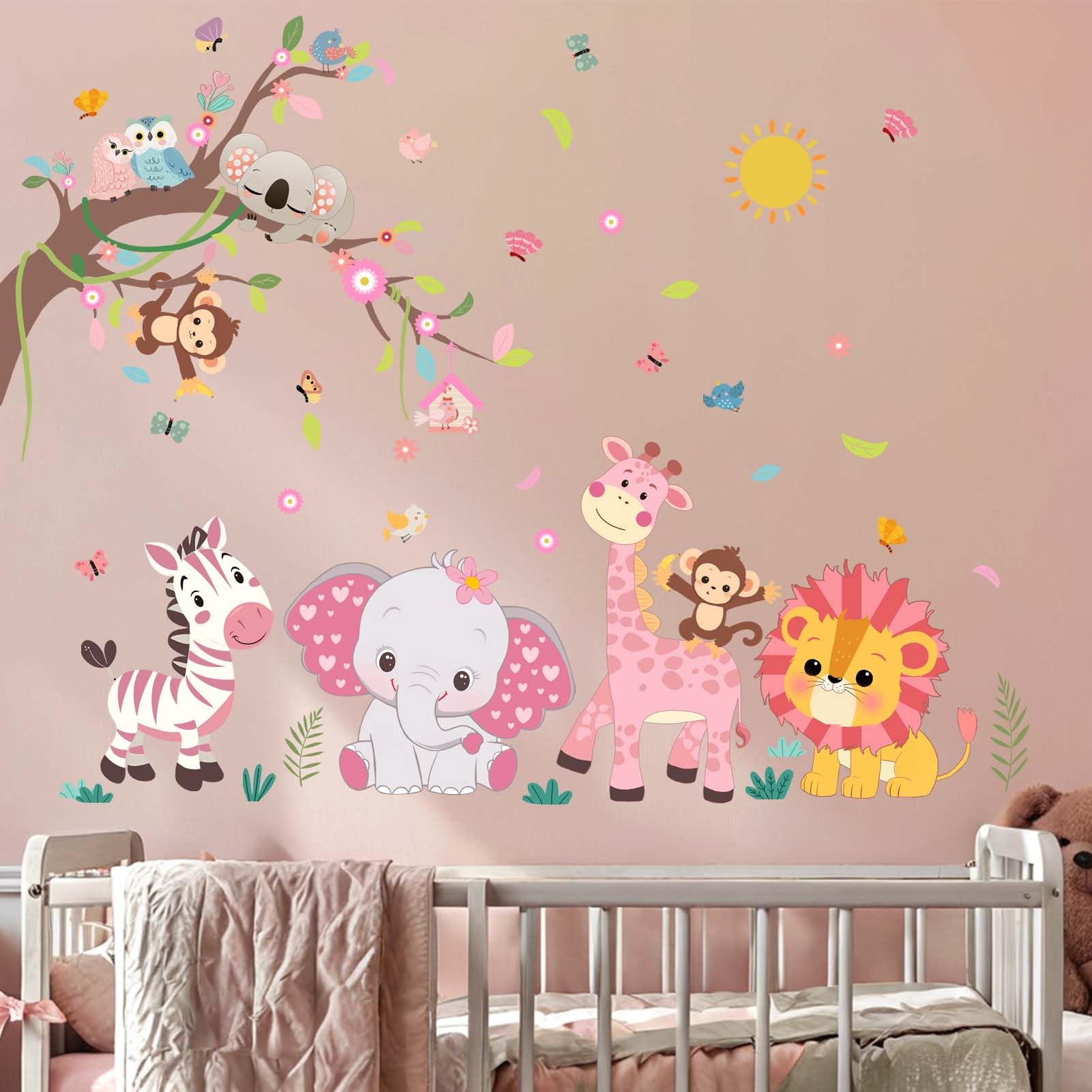 Amimagen Pink Forest lion wall decal brightens kids' rooms with bold, kid-friendly charm