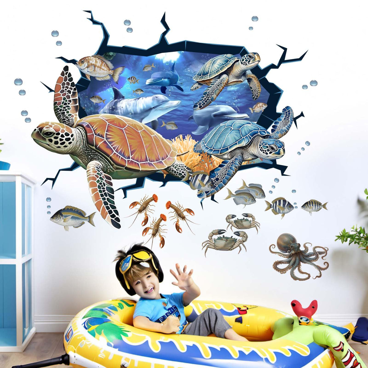 Amimagen sea turtle wall sticker close-up showing vibrant colors for nursery decor.
