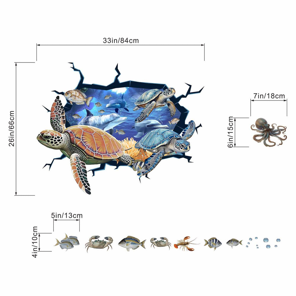 Amimagen sea turtle wall stickers demonstrate easy peel-and-stick application.