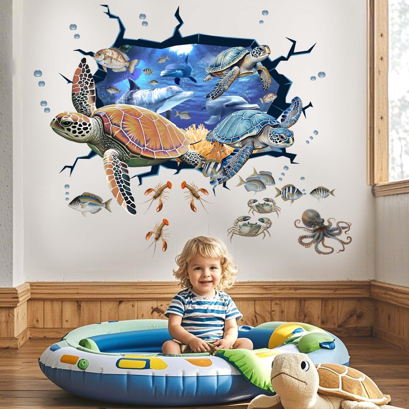 Amimagen sea turtle wall stickers set helps create a cohesive ocean theme.