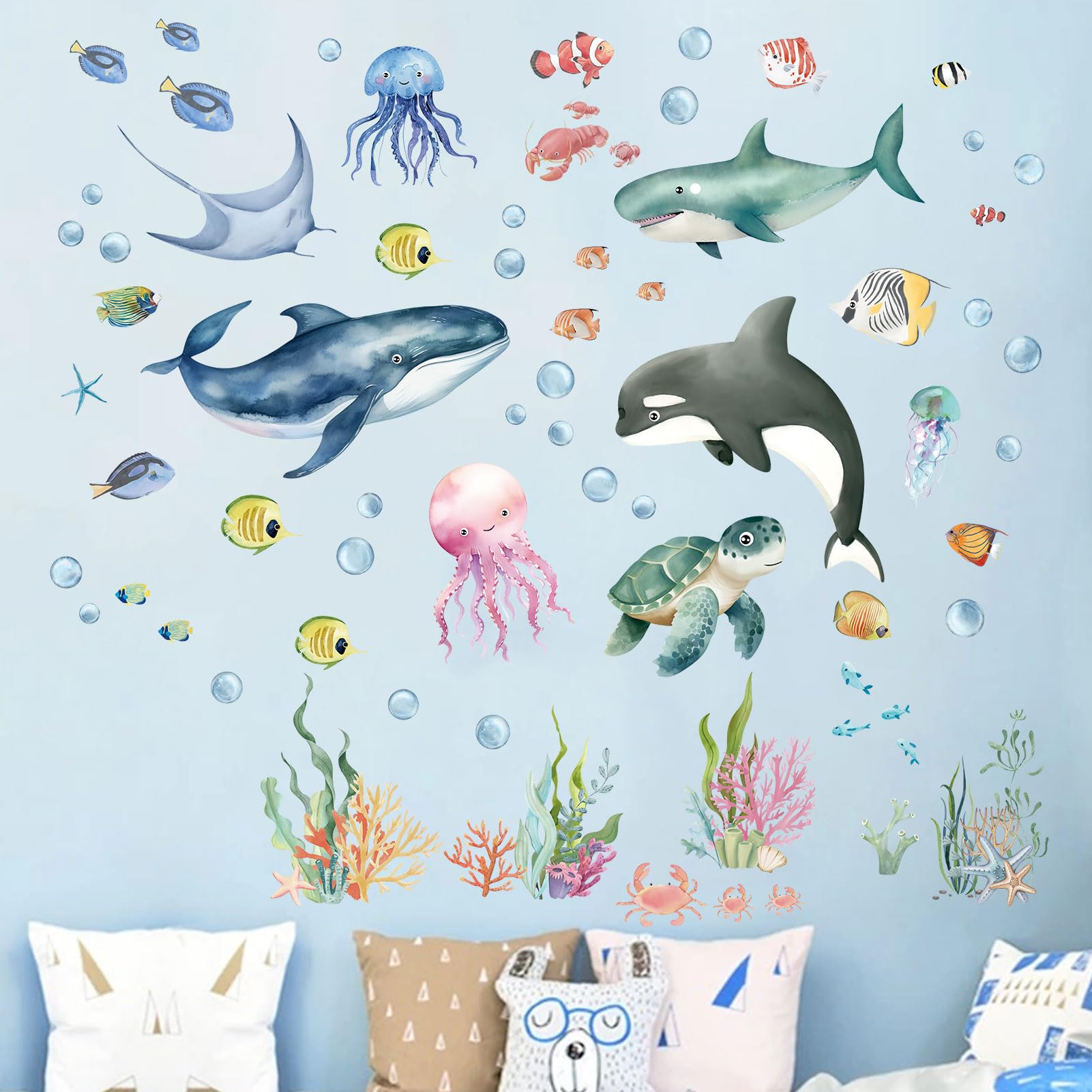 Amimagen Under The Sea fish wall decal for classrooms or bedrooms with simple, residue-free application.