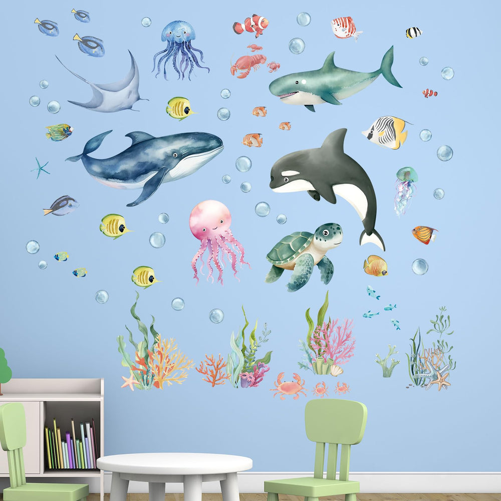 Amimagen Under The Sea whale wall decal adds playful ocean charm to kids' rooms.